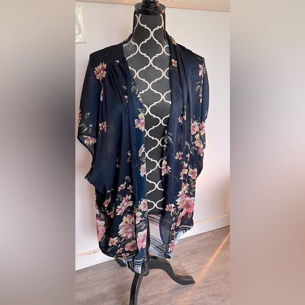 Blue Floral Kimono or Swimsuit Coverup